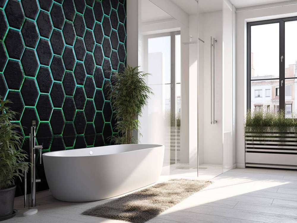 Hexagones avec des lumières vertes