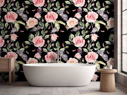 Fleurs et papillons en aquarelle