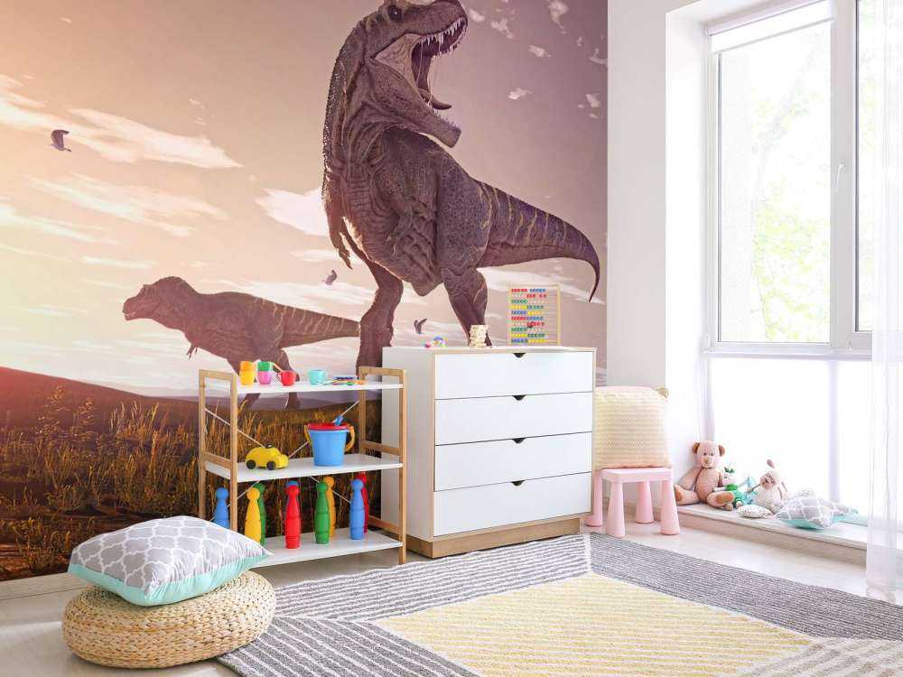 Deux Tyrannosaurus dans un champ