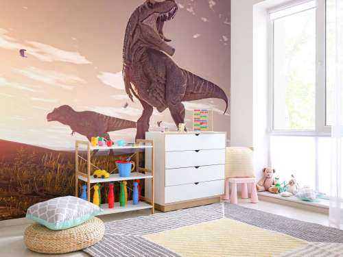 Deux Tyrannosaurus dans un champ