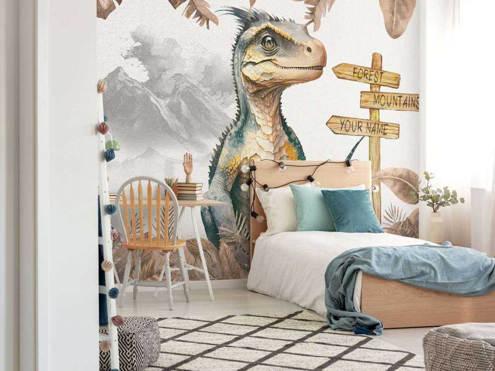 Bébé vélociraptor dans la jungle taupe