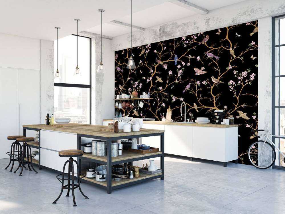 Branches fleuries avec oiseaux