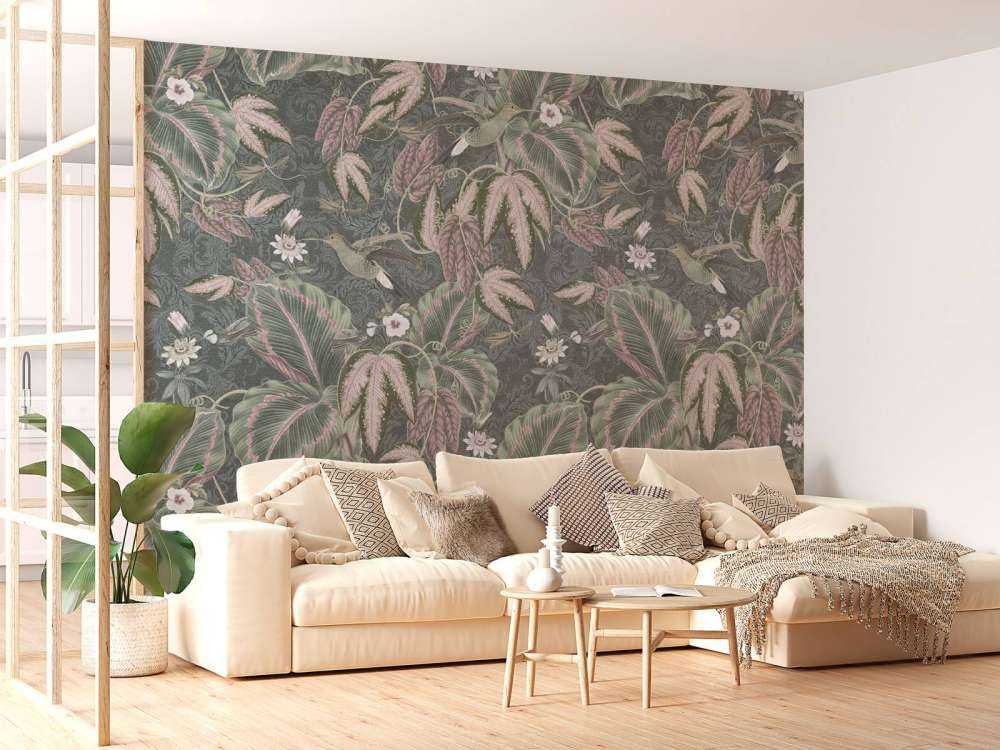 Oiseaux de paradis tropicaux - vert vintage