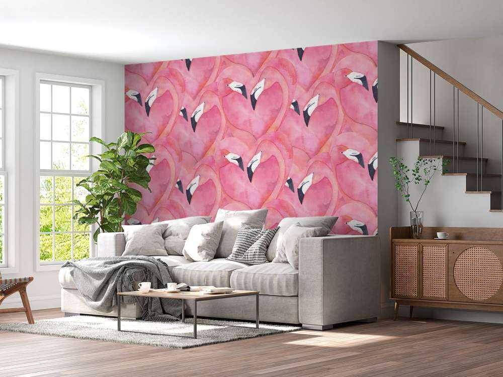 Flamants roses en aquarelle