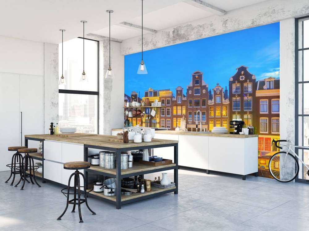 Les maisons d'Amsterdam dans la nuit
