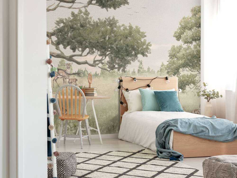Paysage avec animaux en beige