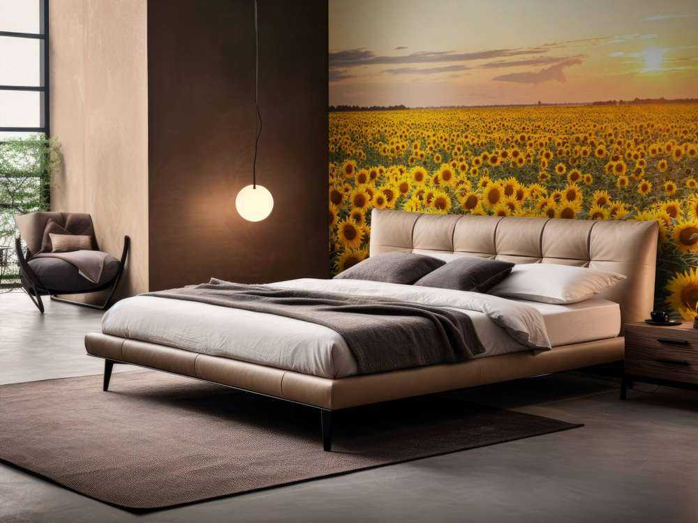 Champ de tournesol avec coucher de soleil