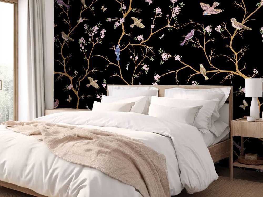 Branches fleuries avec oiseaux