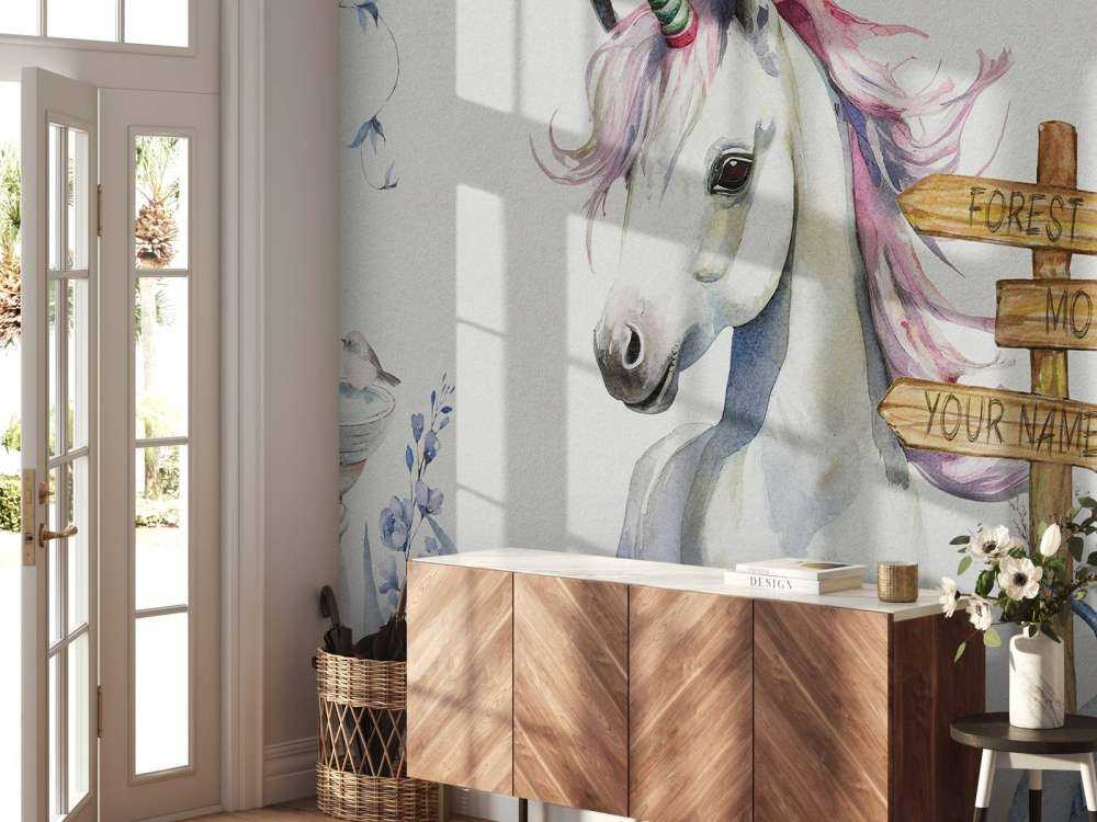Bébé licorne aux plantes bleu