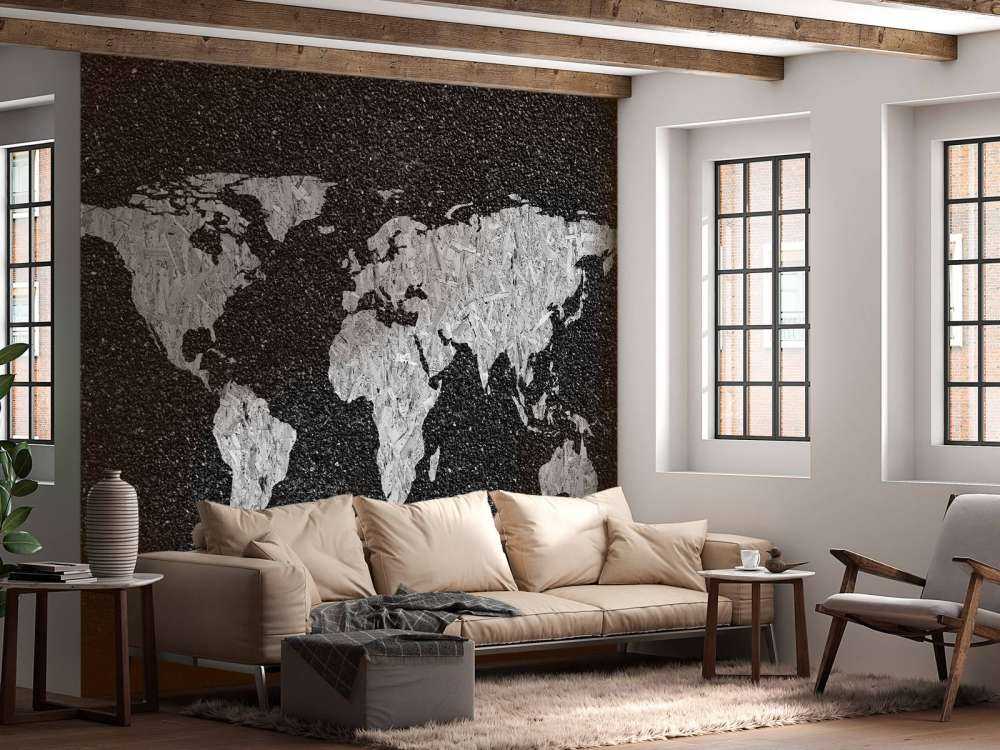 Carte du monde blanche sur fond noir