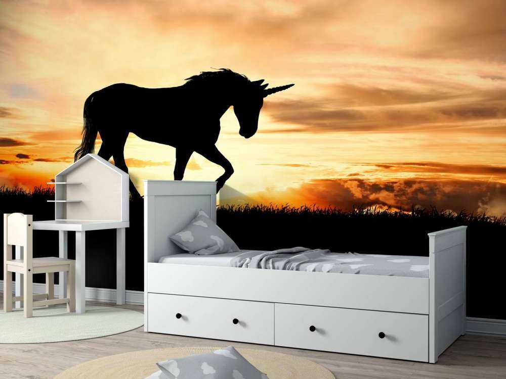 Silhouette de licorne au coucher du soleil