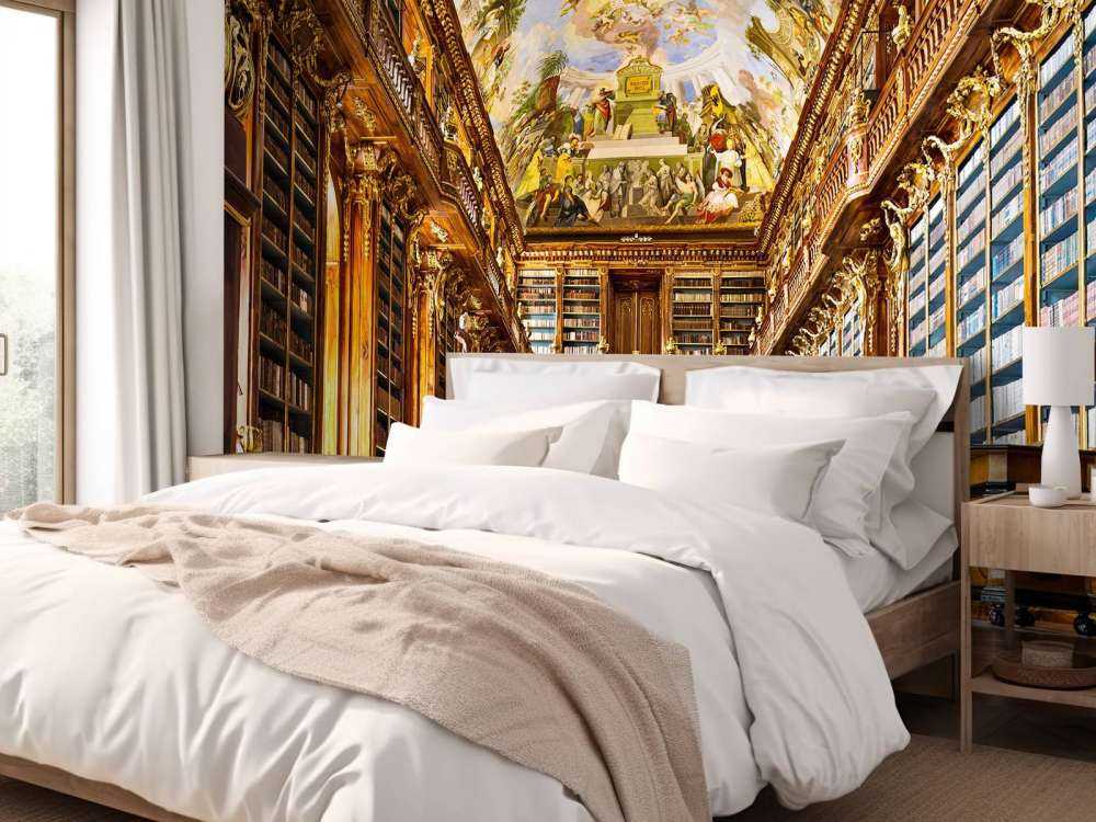 Bibliothèque historique en bois chaud