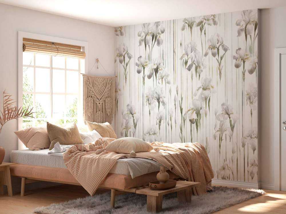 Iris et Rayures Beige Sans Couture