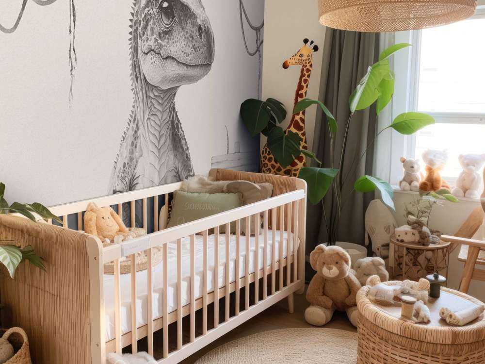Bébé T-rex dans la jungle beige