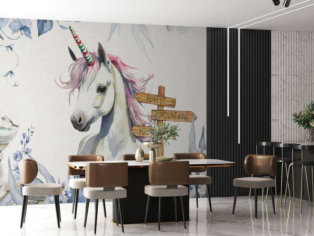 Bébé licorne aux plantes bleu