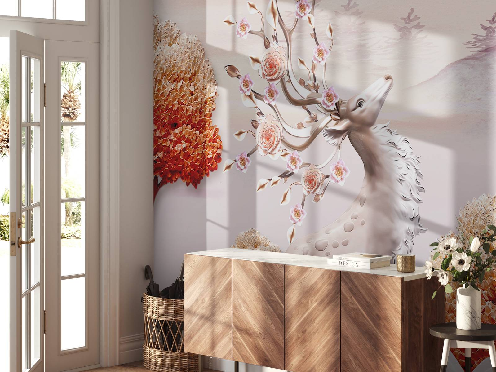 Cerf avec des fleurs