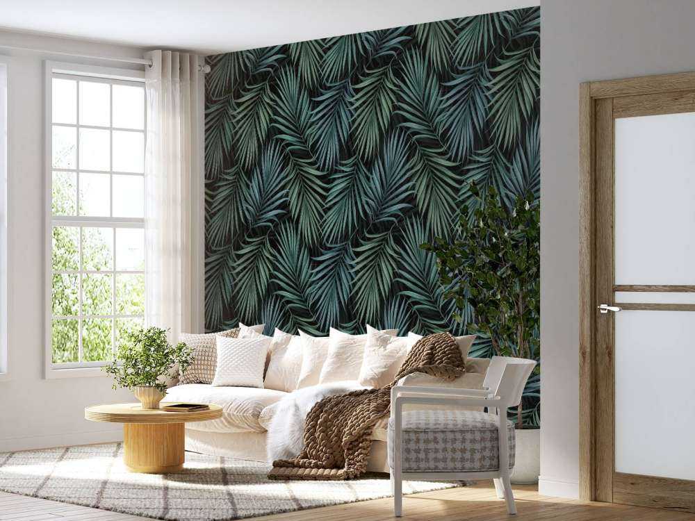 Feuilles bleu canard à motifs tropicaux