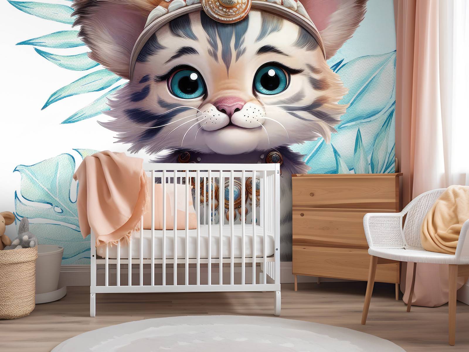 Bébé tigre et feuille bleu