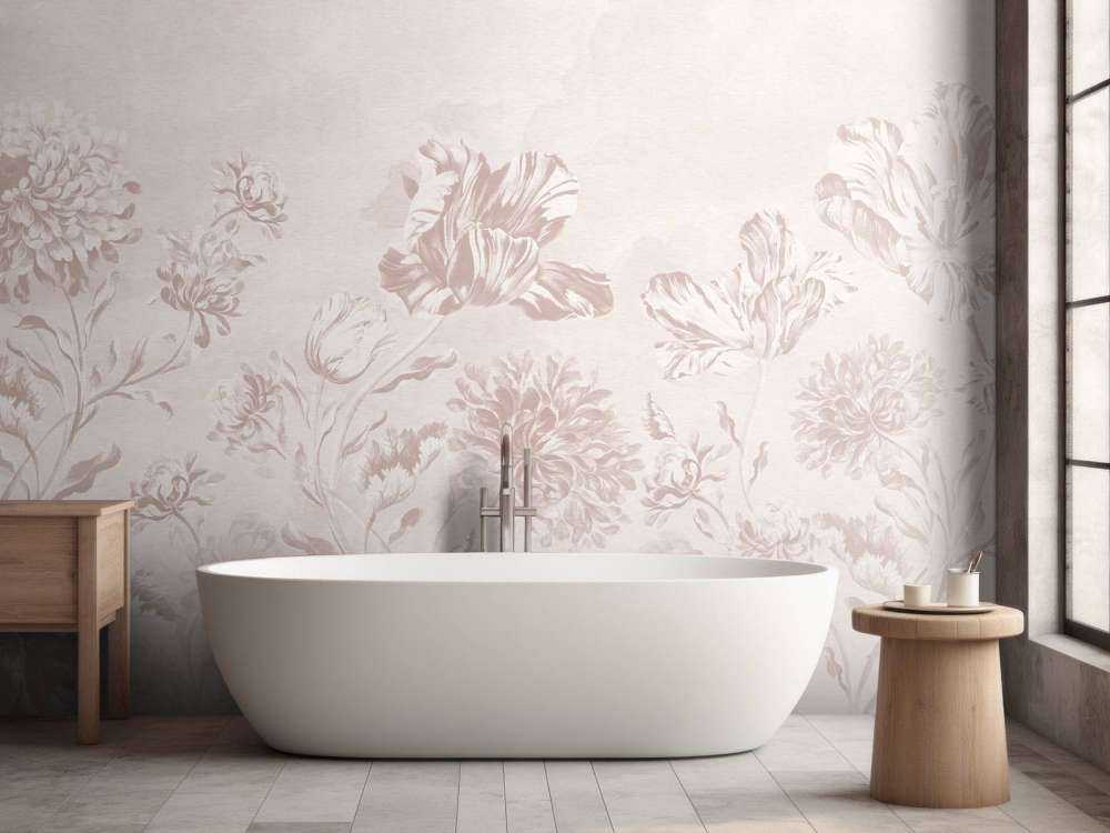 Paysage floral baroque - rose poudré