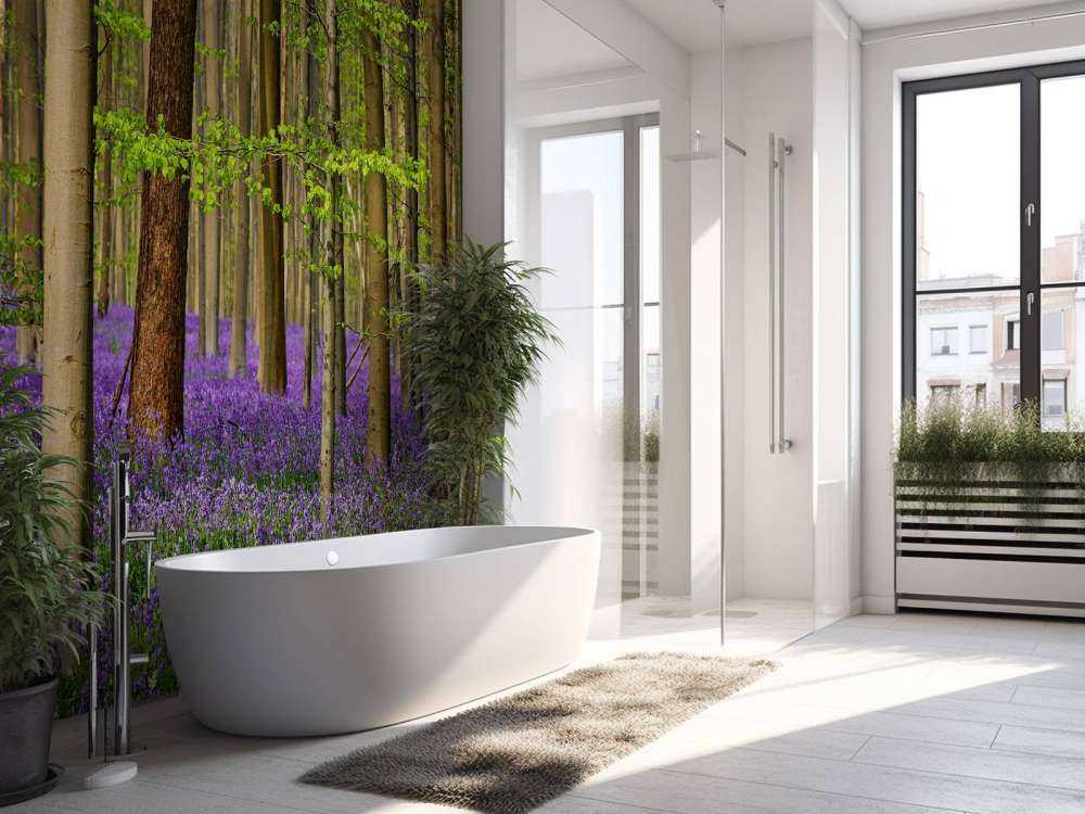 Forêt avec des fleurs violettes