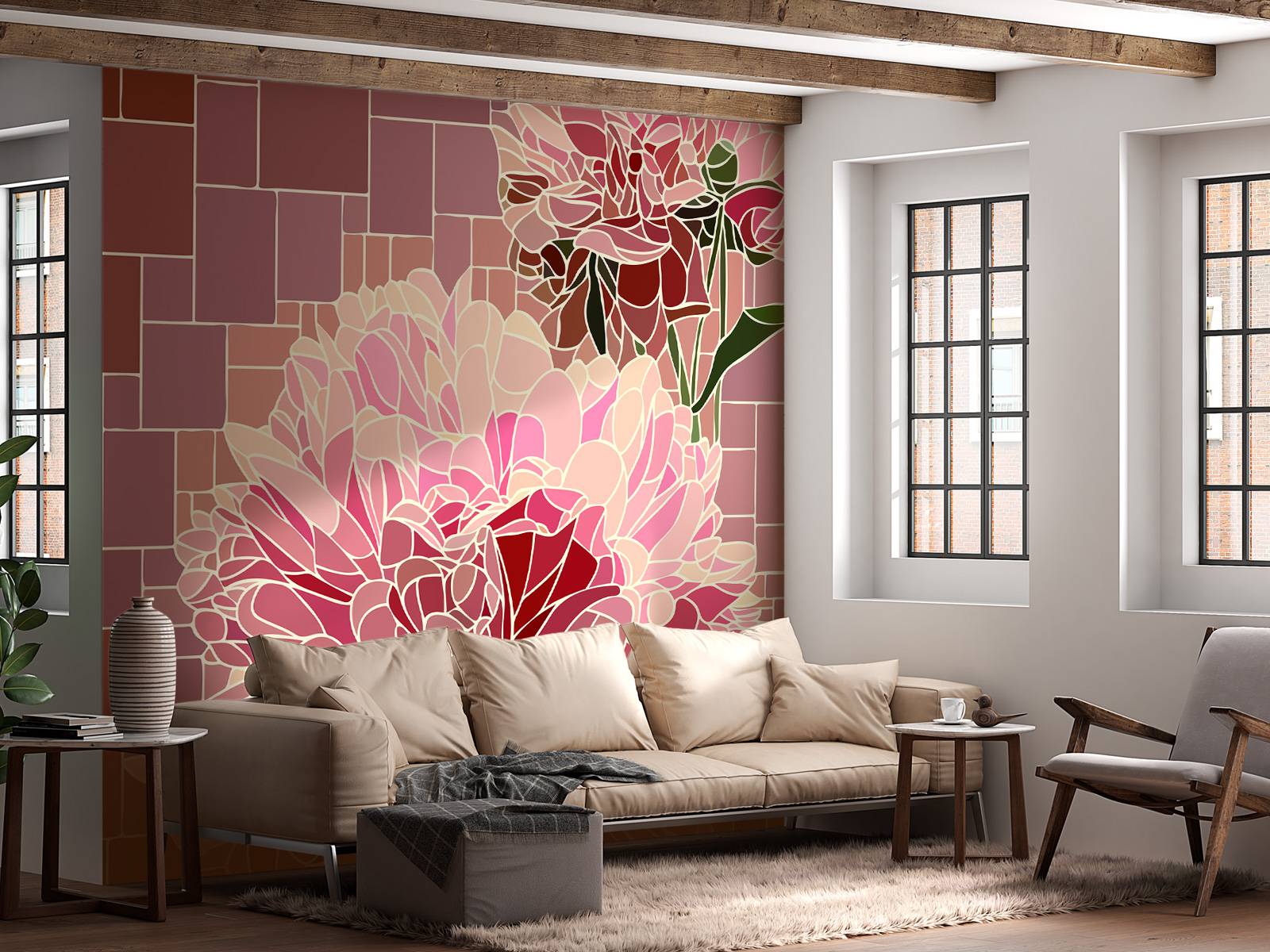 Mosaïque de fleurs roses