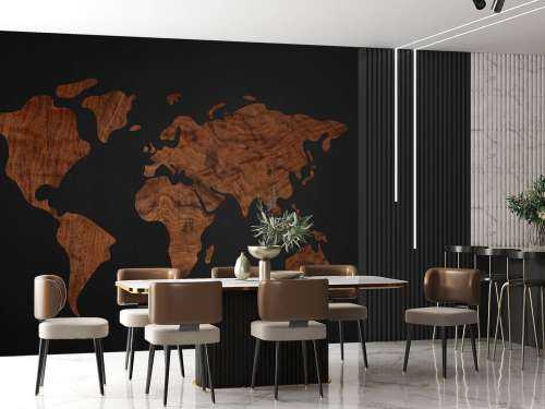Carte du monde avec placage en bois