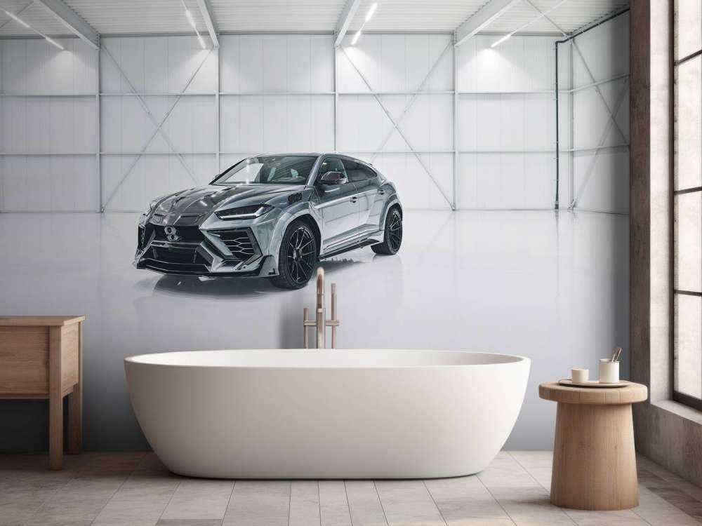 Lamborghini dans le hall blanc