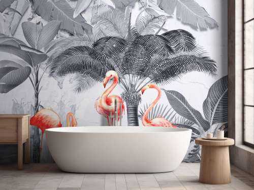 Jungle avec flamants roses