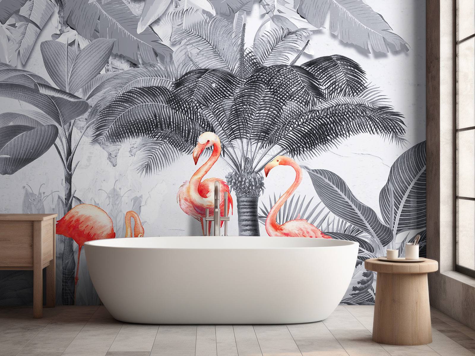 Jungle avec flamants roses