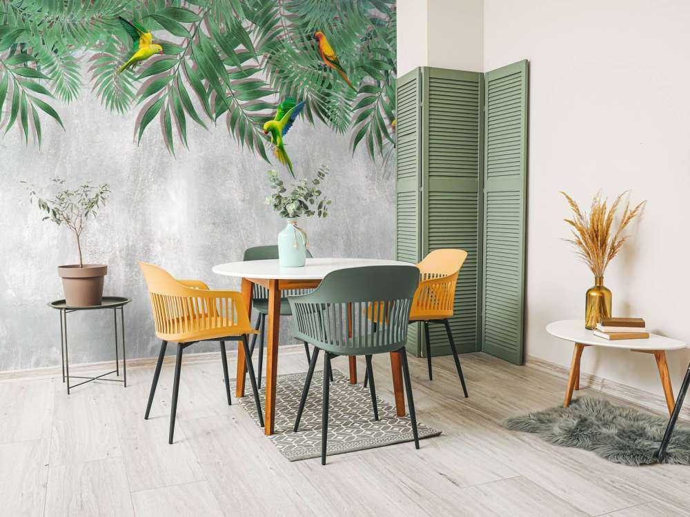 Feuilles tropicales et perruches