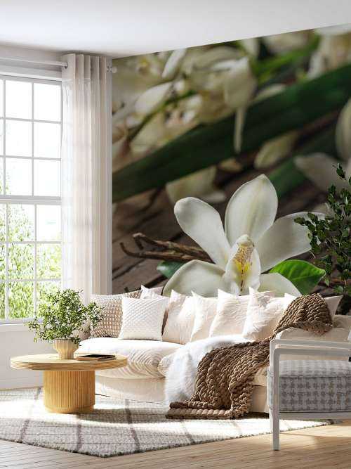 Gousses de vanille et fleurs