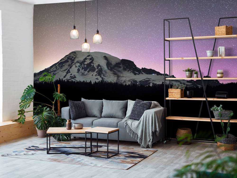 Mont Rainier avec aurores boréales