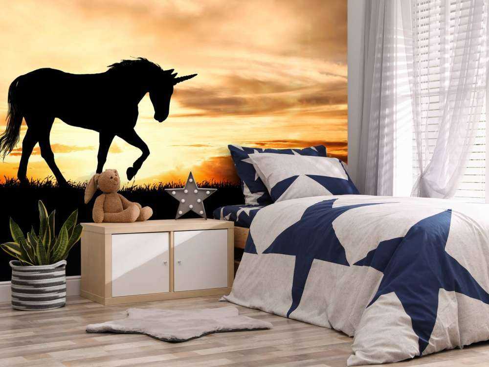 Silhouette de licorne au coucher du soleil