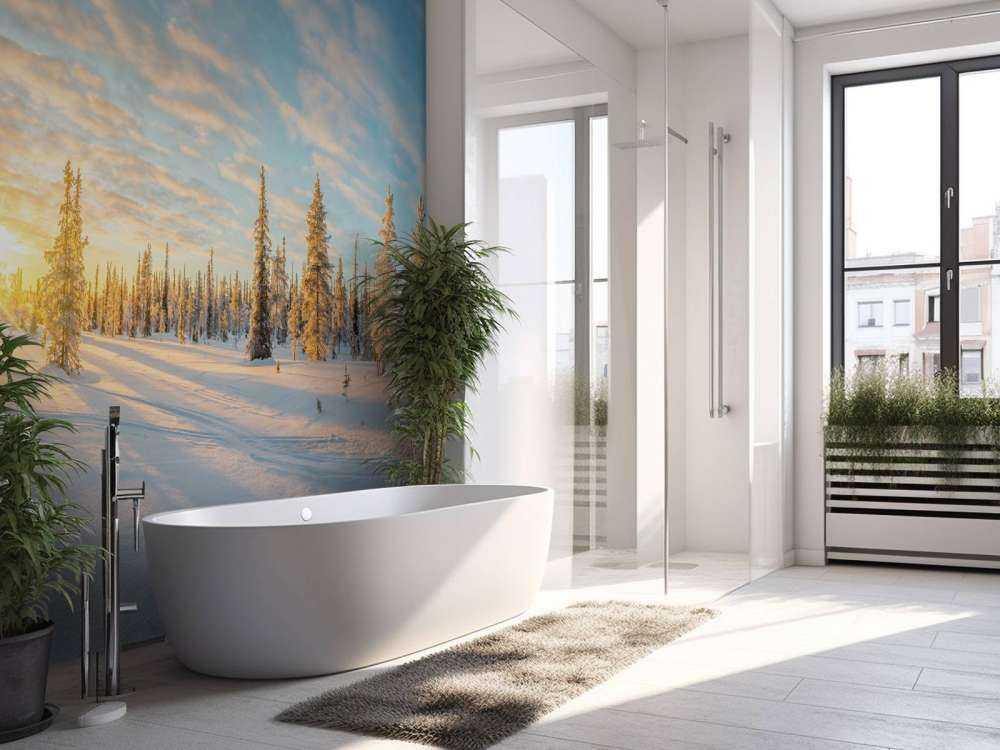 Paysage de neige au coucher du soleil