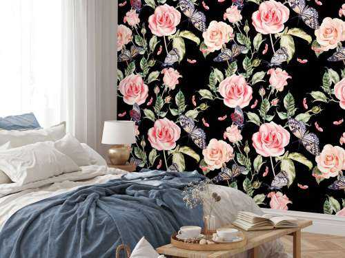 Fleurs et papillons en aquarelle
