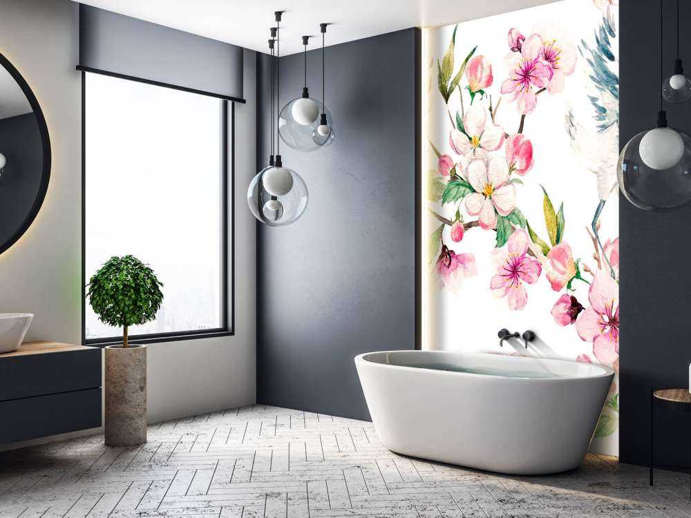 Peinture de grues avec fleurs
