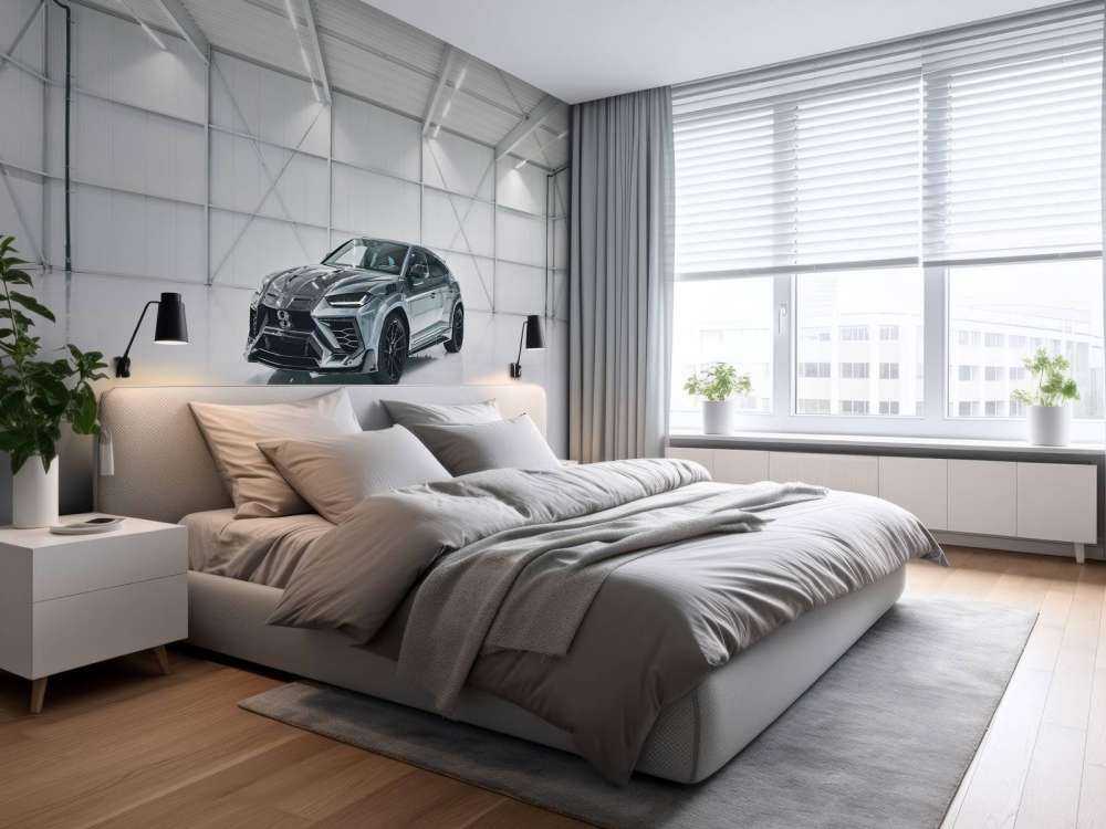Lamborghini dans le hall blanc