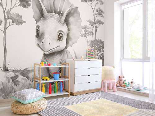 Bébé tricératops dans la jungle beige