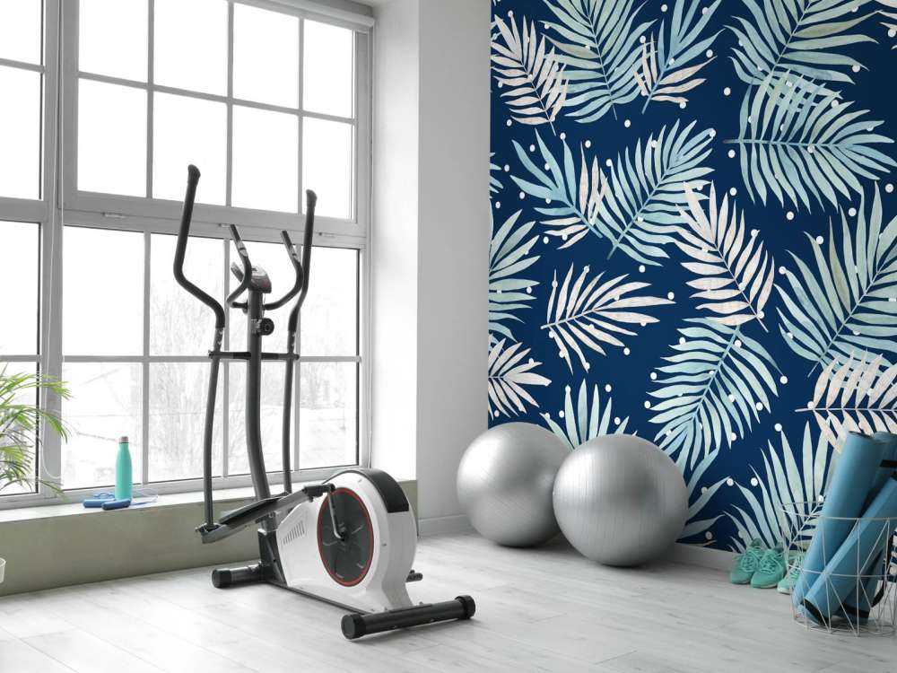 Motif de feuilles tropicales bleu canard