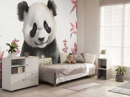 Bébé panda dans la jungle rose