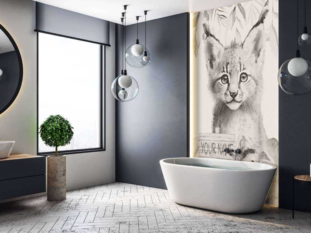 Bébé lynx dans la jungle beige