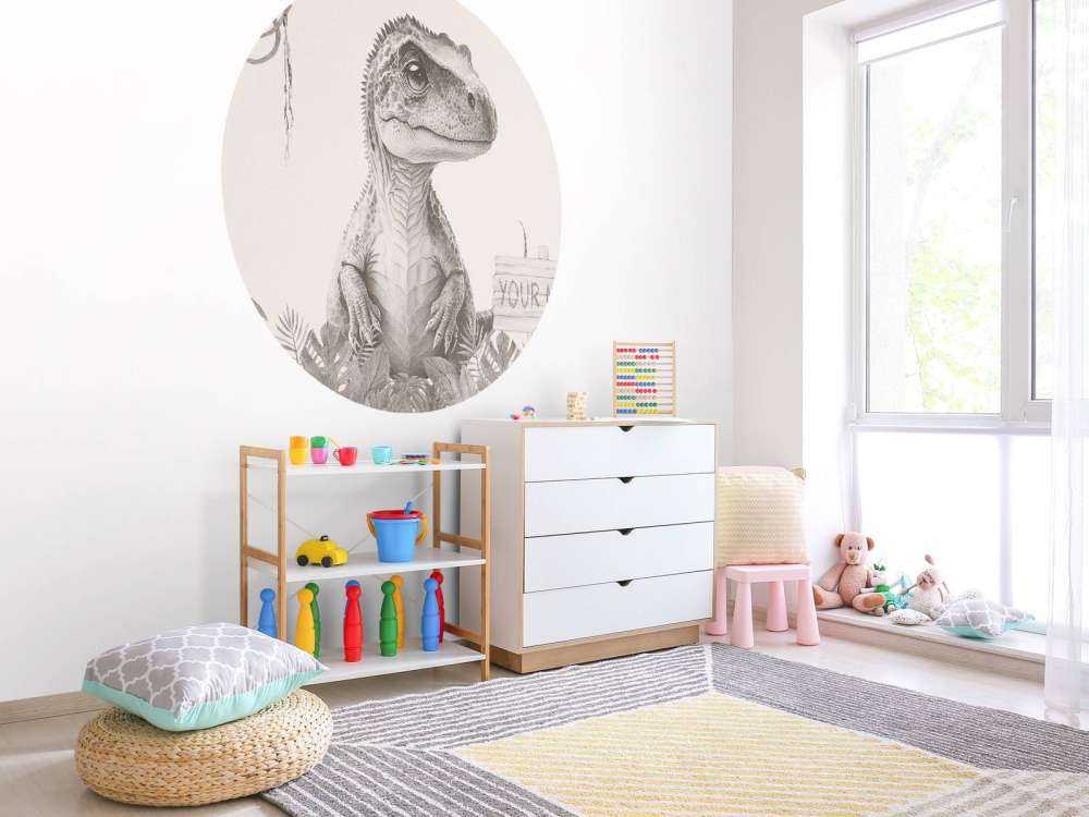Bébé T-rex dans la jungle beige