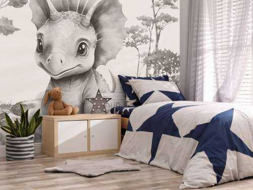 Bébé tricératops dans la jungle beige