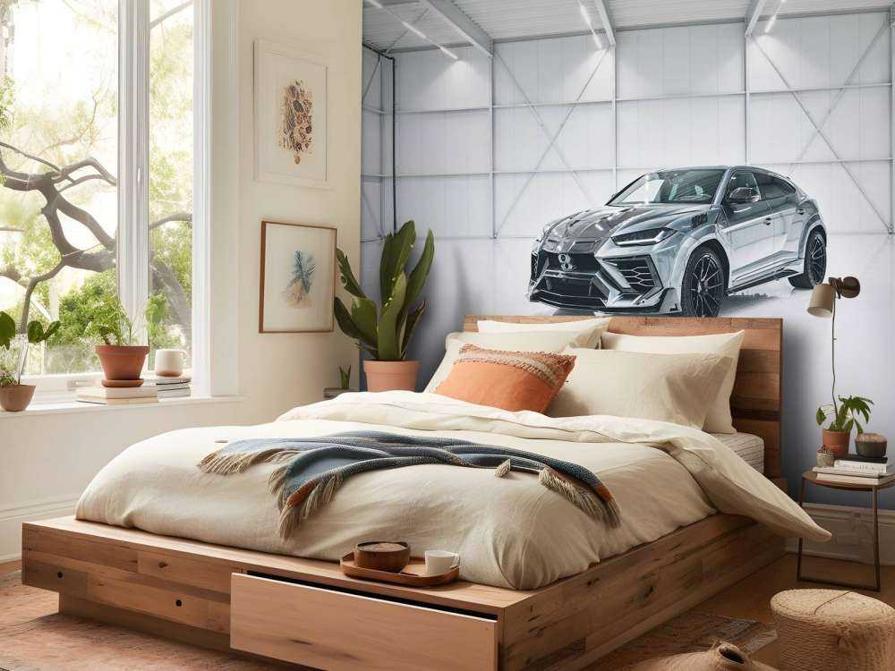 Lamborghini dans le hall blanc