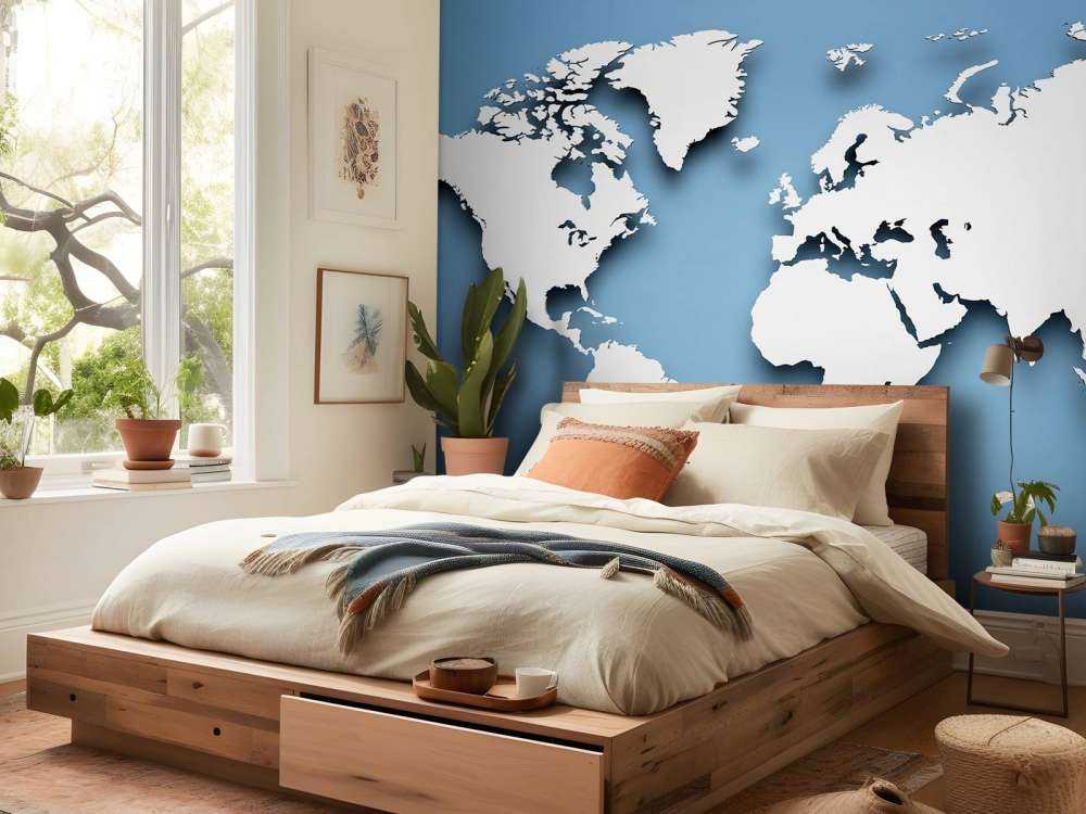 Carte du monde en 3D bleu