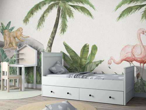 Flamants roses et singes