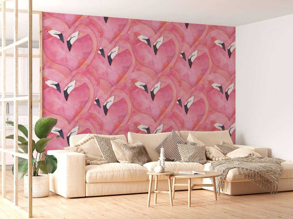 Flamants roses en aquarelle