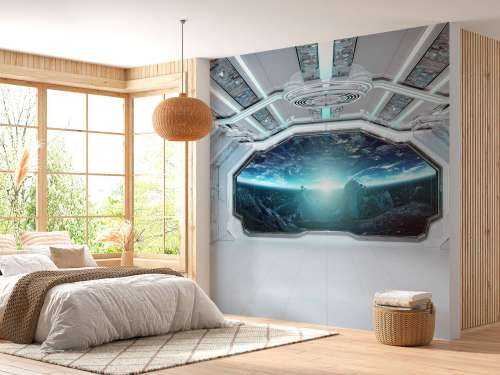 Vaisseau spatial avec vue sur une planète