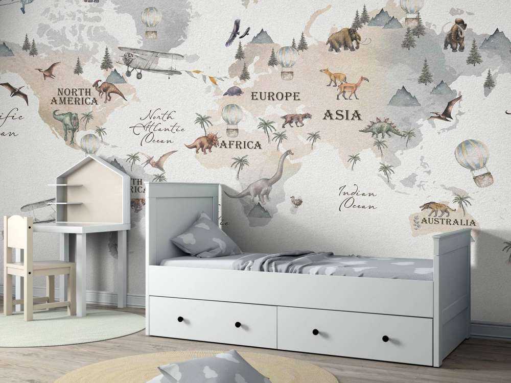 Carte du monde avec des dinosaures