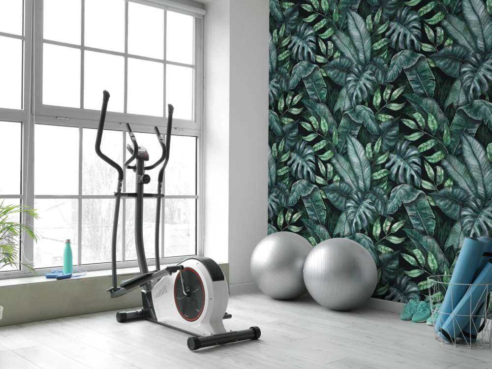 Motif botanique avec feuilles de palmier bleu canard